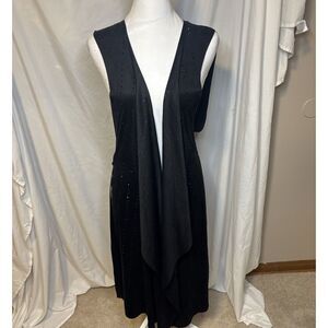 Vocal Lux Brushed Suede Studded Rhinestone Long Open Vest Womens Designer
